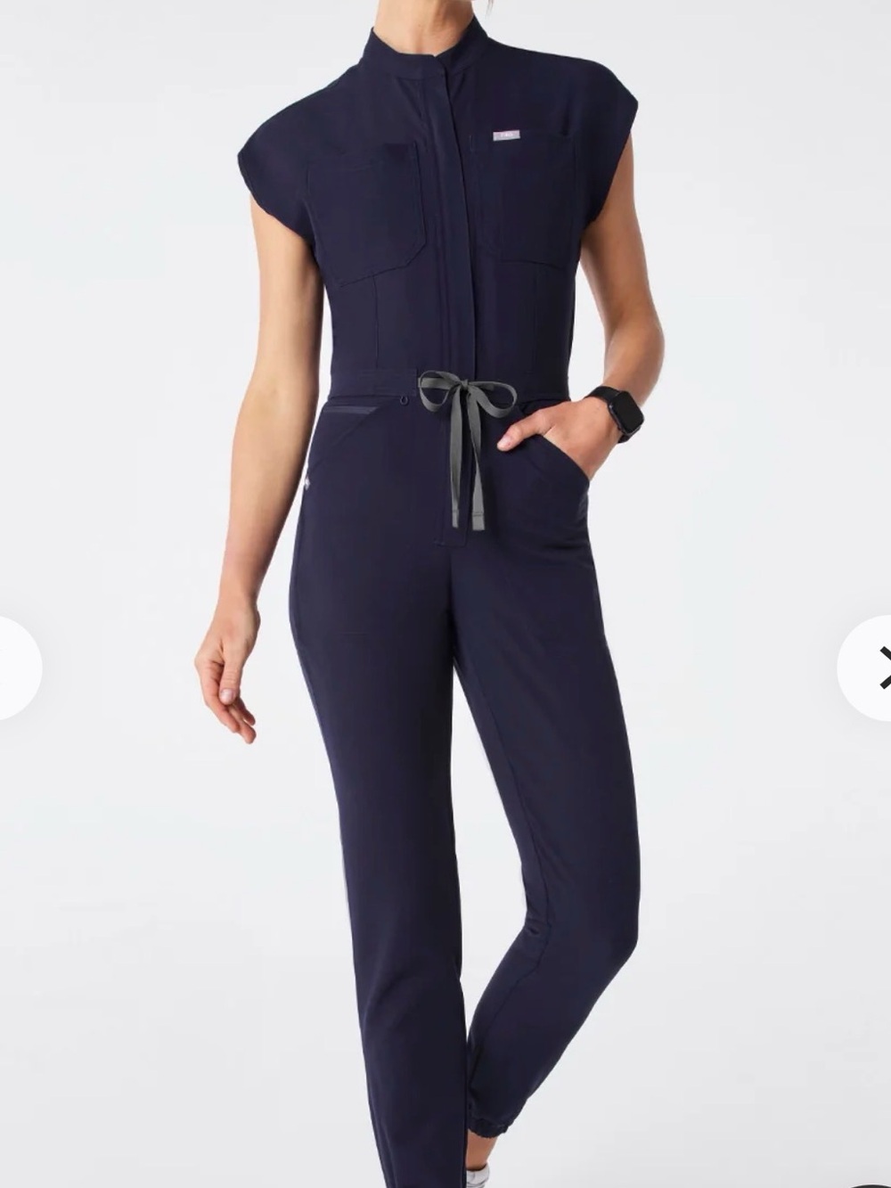 FIGS Rafaela Scrub Jumpsuit navy blue short sleeve draw stings woman’s Md Medium